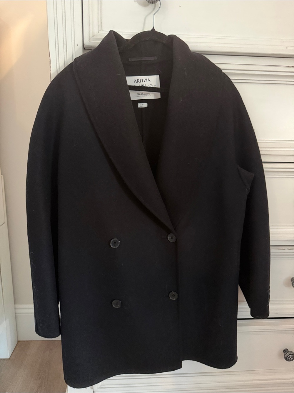 Aritzia Black Double-Breasted Shawl Collar Pea Coat